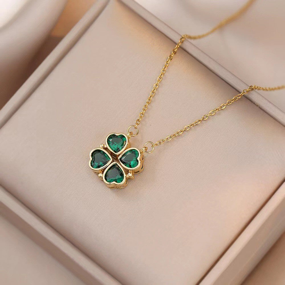 Women's Steel Cross Chain Open Close Four-leaf Flower Necklace