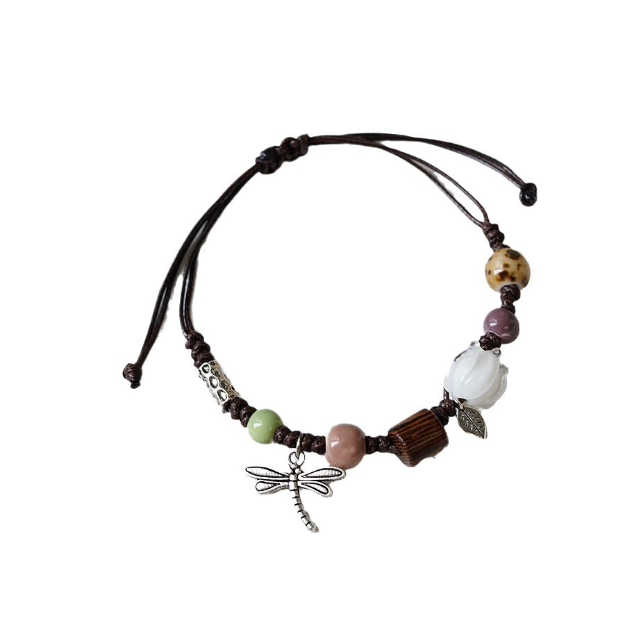 Strand Of Porcelain Artistic Woven Lily Butterfly Bracelets