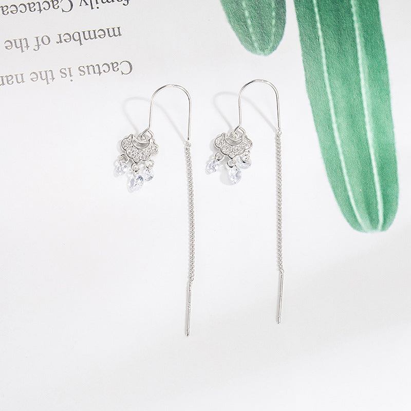 Women's Design Zircon Tassel Safety Lock Fashionable High-grade Earrings