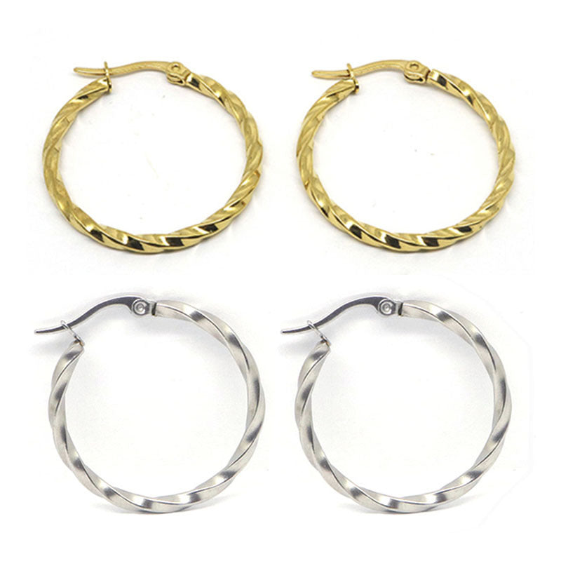 Women's & Men's Fashionable Stainless Steel Twist Big Circle High-grade Trendy Ear Earrings