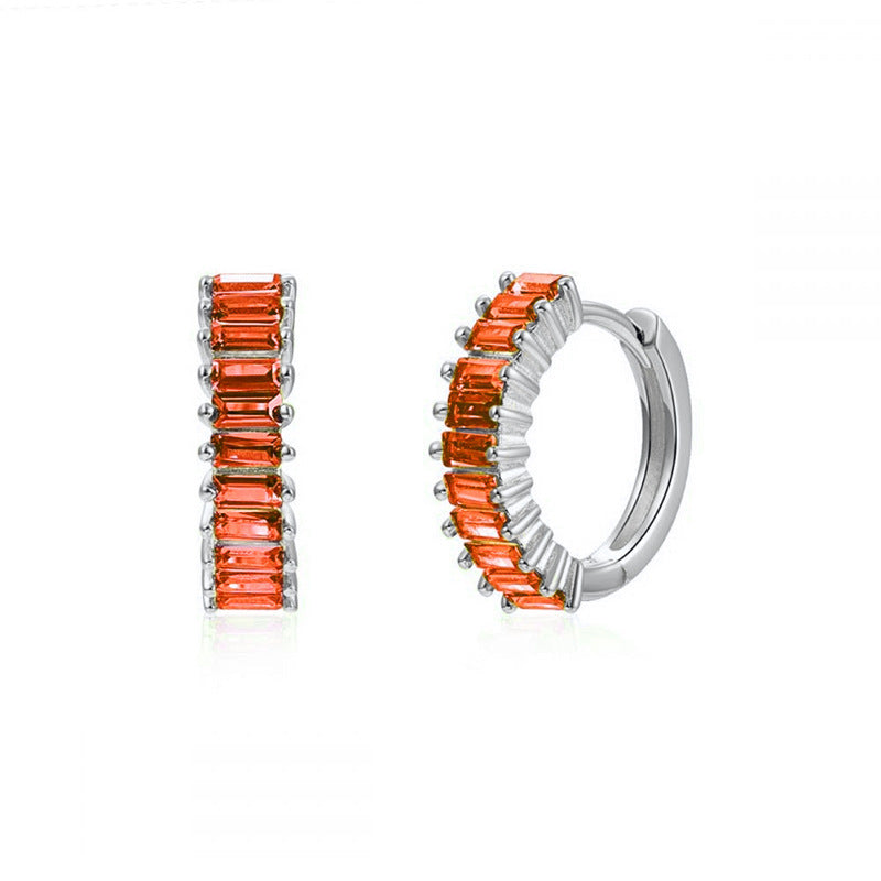 Square Zircon Circle Ear Clip Female Simple Elegant Earrings