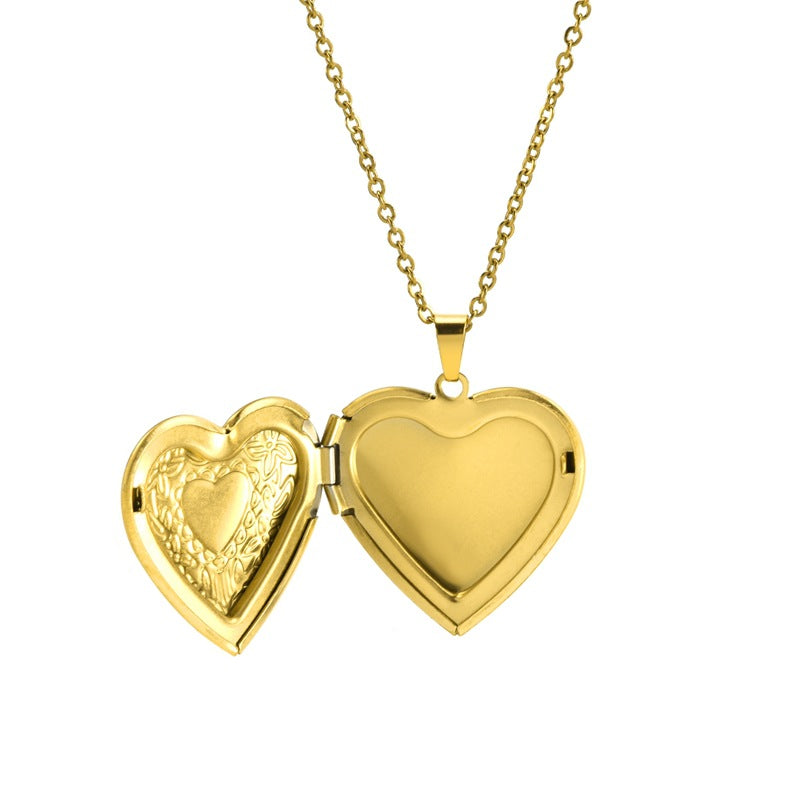 Gold-plated Heart-shaped Open Box Thin Flip Necklaces