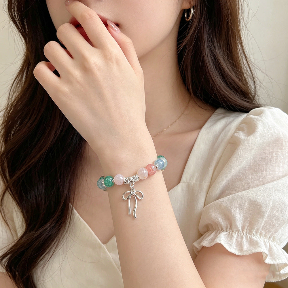 Women's Candy Color Floating Flowers Glazed Bow Cultural Creative Scenic Bracelet