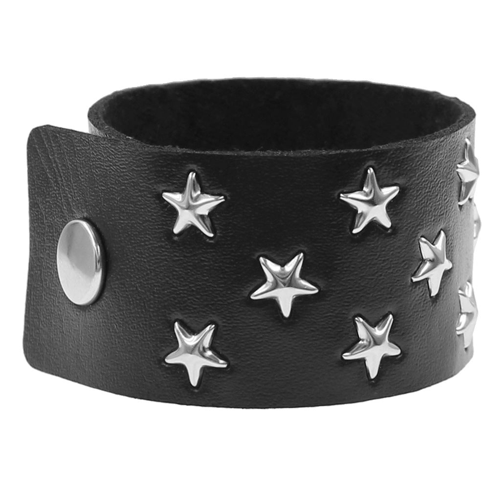 Gothic Leather Personality Rock Five-pointed Star Bracelets