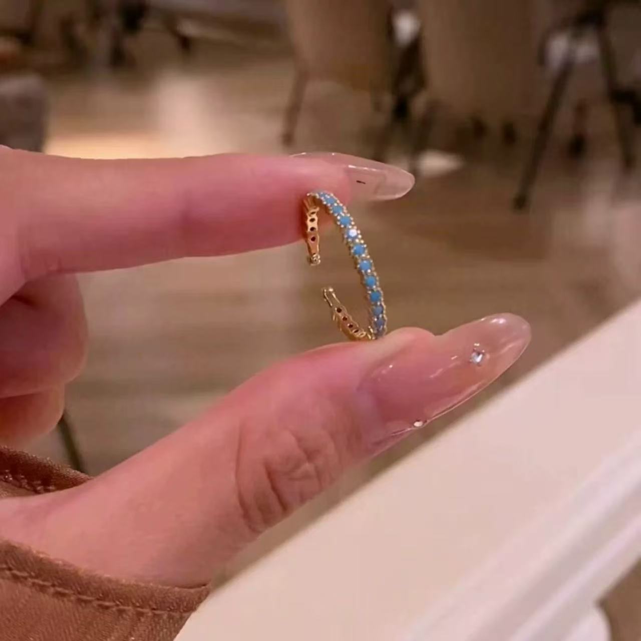 Style Turquoise Flower Exquisite Female National Affordable Luxury Fashion High Ring
