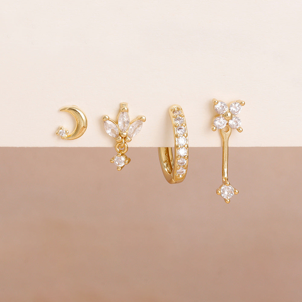 Light Luxury Zircon Flower Ear Female Star Moon Design High-grade Stud Earrings