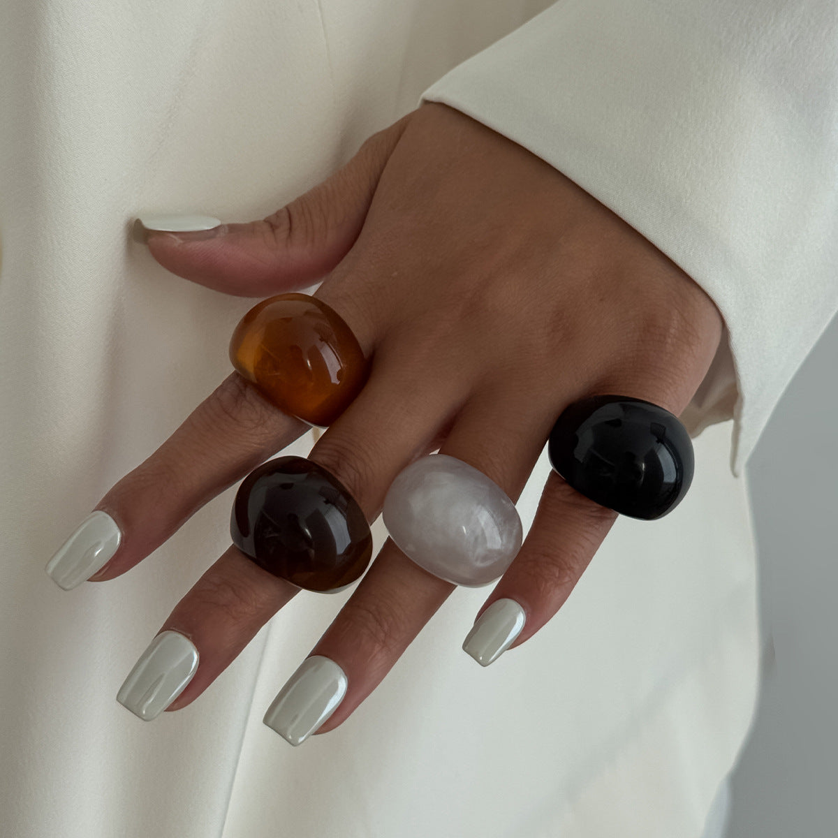 Transparent Color Resin Niche Retro Twin Rings