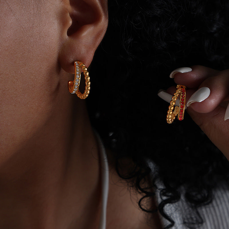 Light Luxury Metal Temperament Design Inlaid Personality Rhinestone Stud Earrings