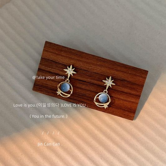 Needle Plated Fresh Glass Blue Opal Earrings