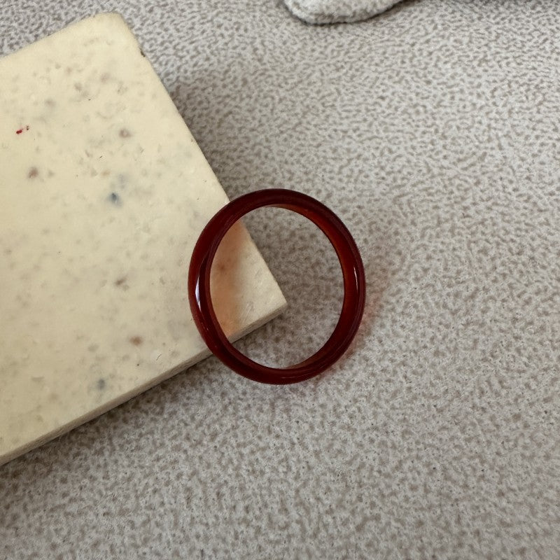 Niche Design Red Agate Chalcedony Simple Ring