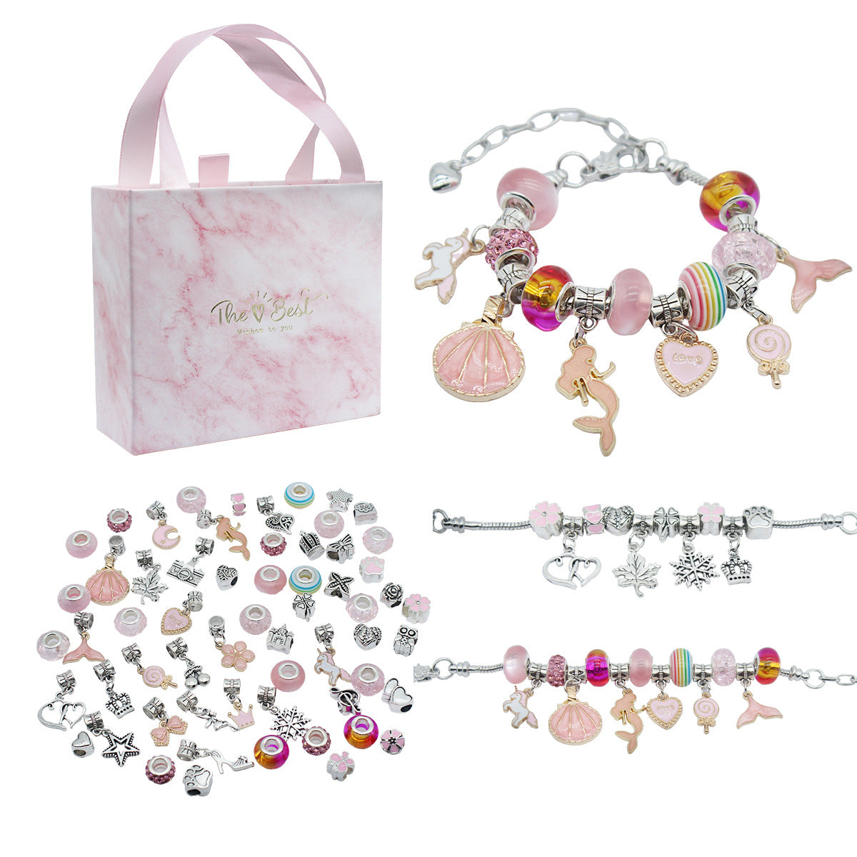 Children's Pink Crystal String Beads Unicorn Cute Bracelets