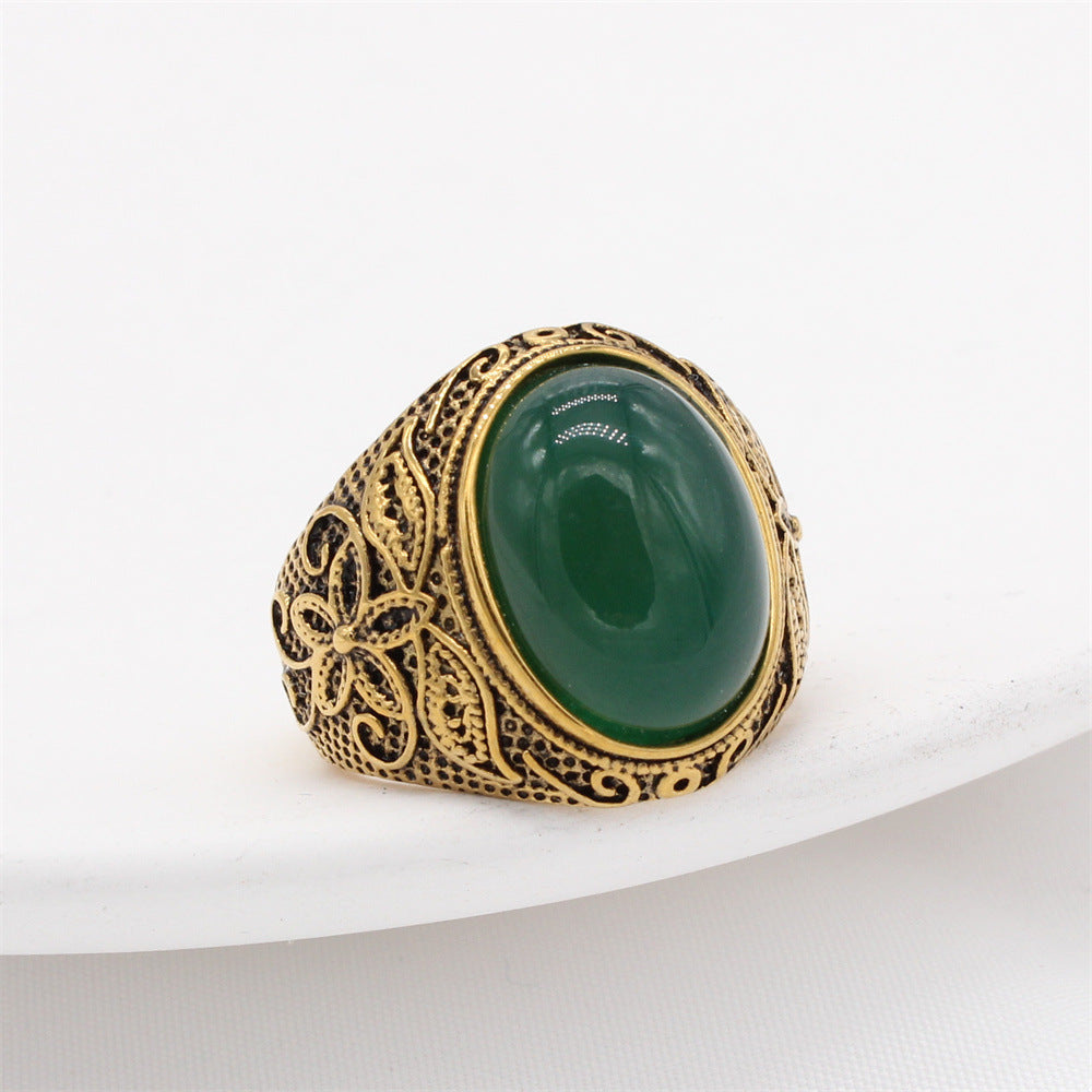 Personality Vintage Engraving Gem Titanium Steel Rings