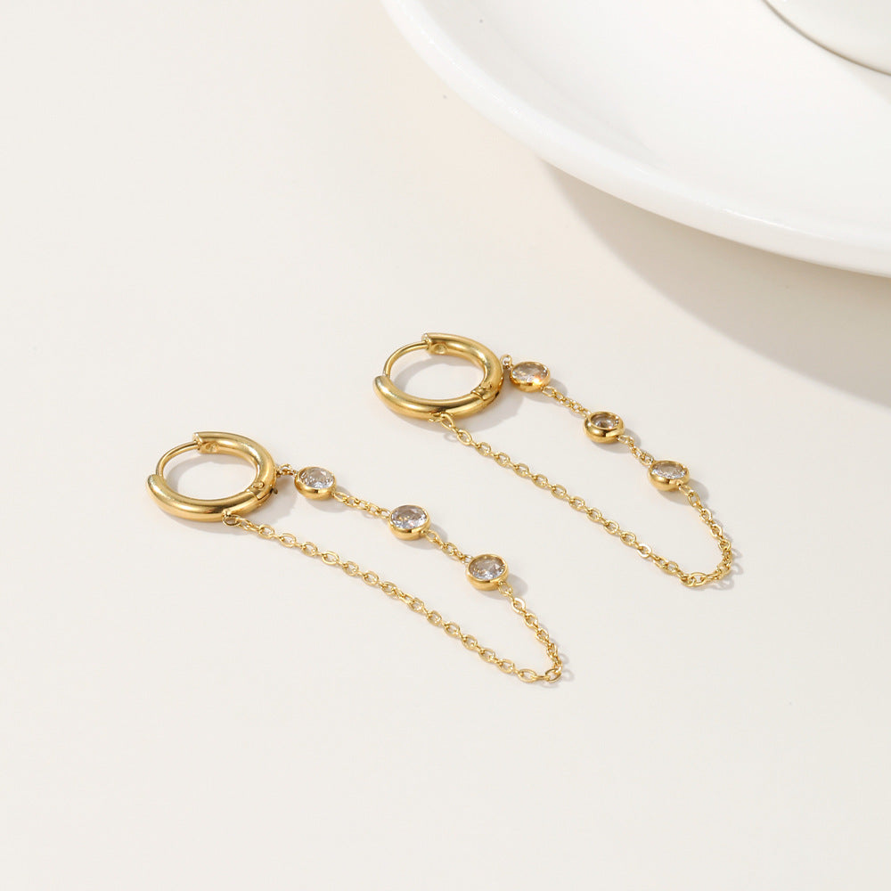 Zircon Tassel Stainless Steel High-grade Light Luxury Earrings