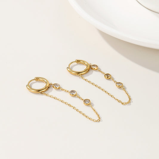 Zircon Tassel Stainless Steel High-grade Light Luxury Earrings