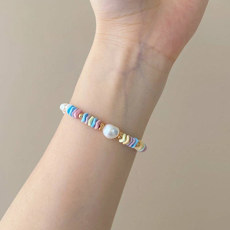 Women's Rainbow Stone Dopamine Pearl Light Luxury Minority Clavicle Chain Necklace