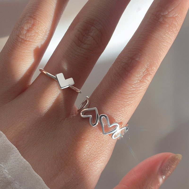 Love Heart-shaped Female Open Niche Design Trend Cold Wind Index Ring