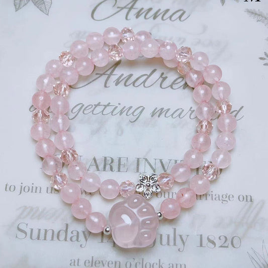 Natural Crystal Pink Double Dropped Cat's Bracelet