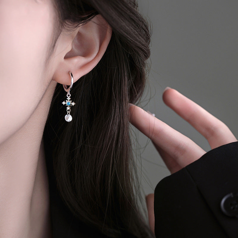 Selection Blue Diamond Cross Clip Personality Fashion Cool Korean Style Ear Buckle