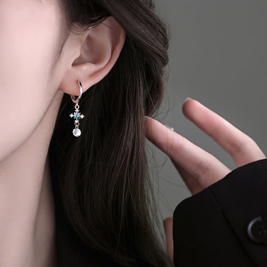 Selection Blue Diamond Cross Clip Personality Fashion Cool Korean Style Ear Buckle