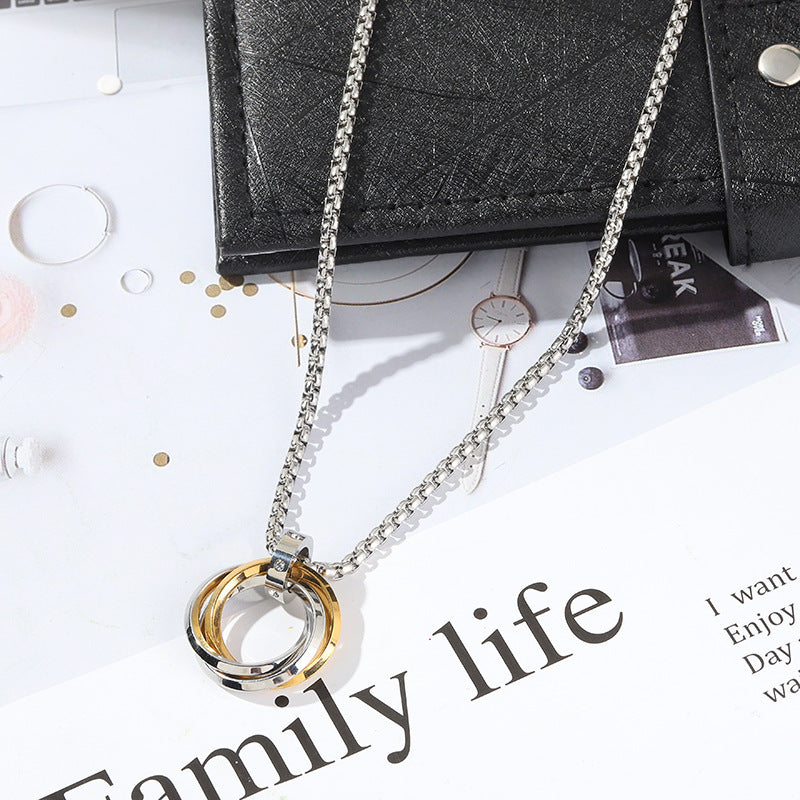 Women's & Men's Hop Titanium Steel Sweater Chain Three Niche Stainless Necklace