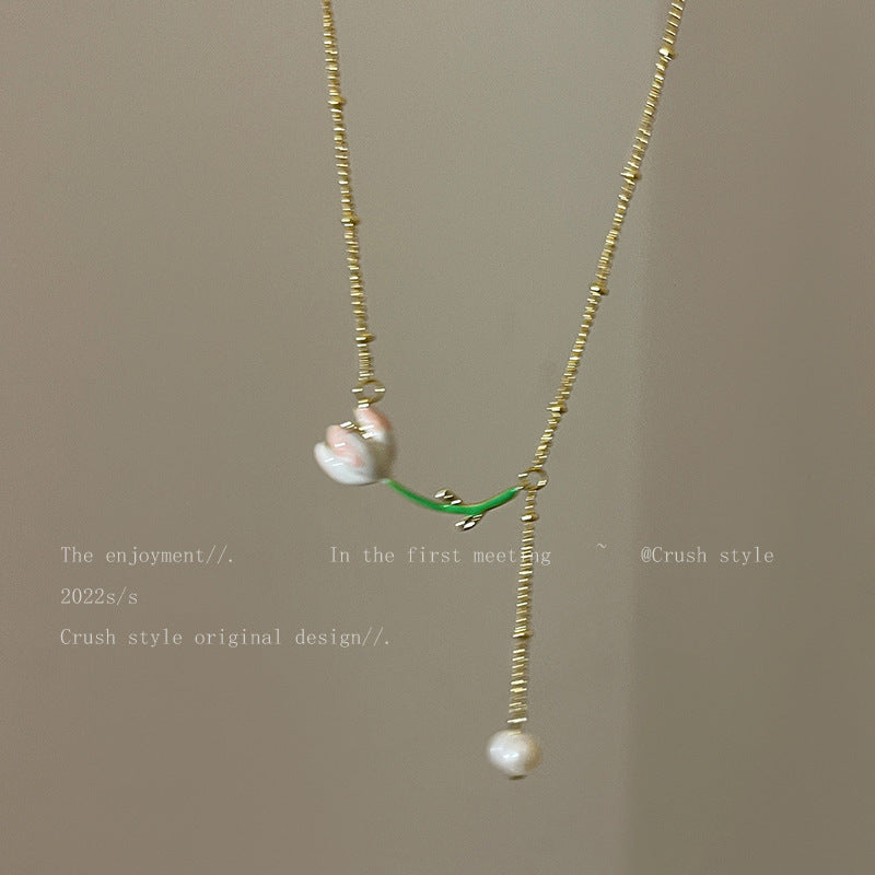 Fairy Mori Style Tulip Tassel Imitation Pearl Female Pastoral Temperament Necklace