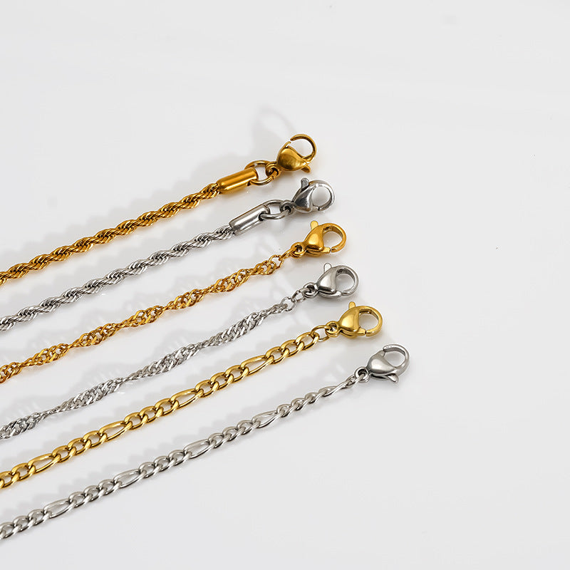 Stainless Steel Figaro Chain Hemp Flowers Water Necklace