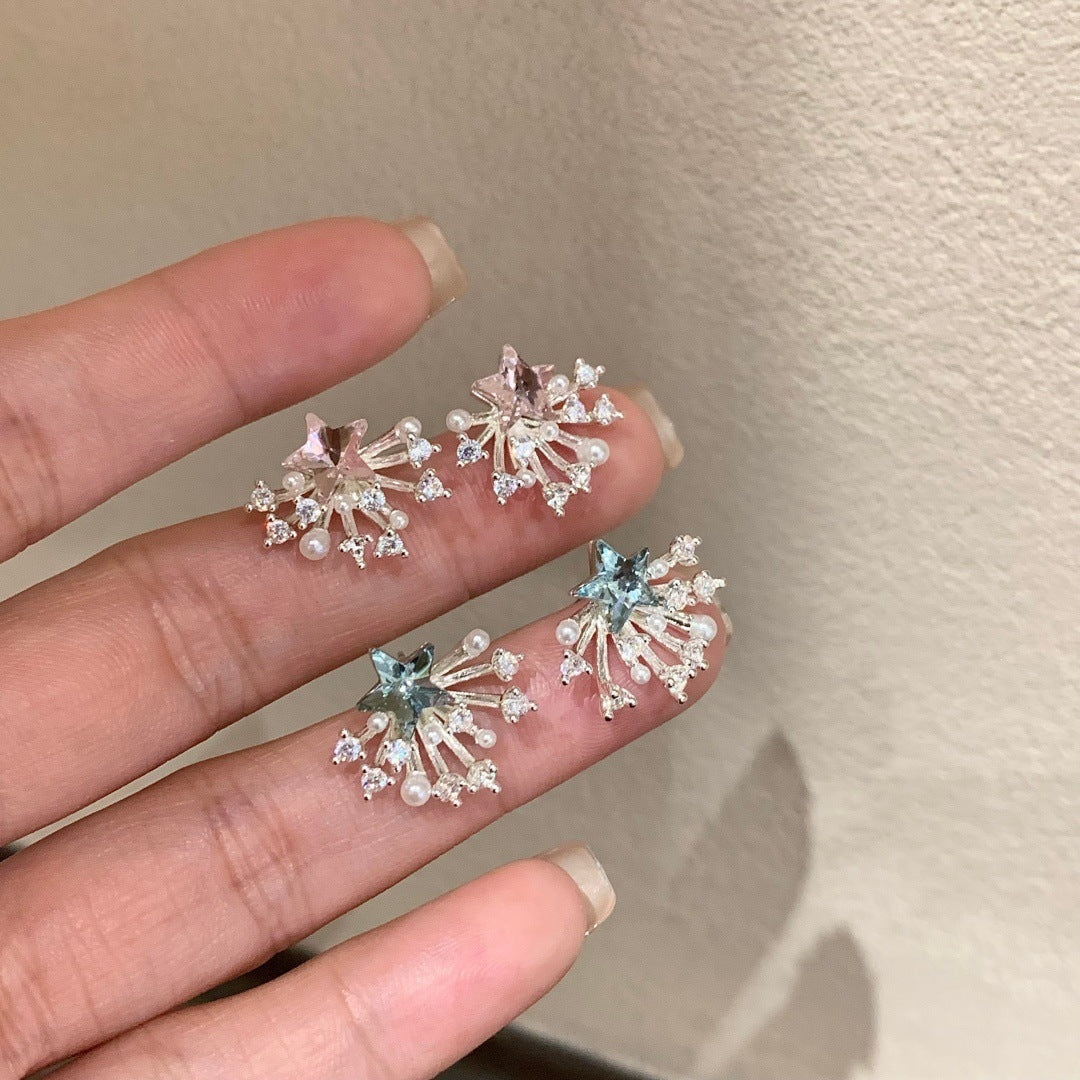 Sier Needle Exquisite Temperament Sparking Zirconium Earrings