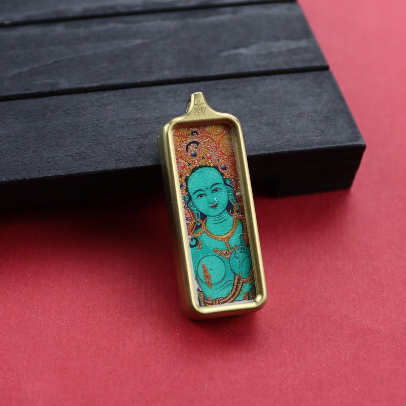 Tibetan Square Hand Painted Golden Outline Eight Patron Pendants