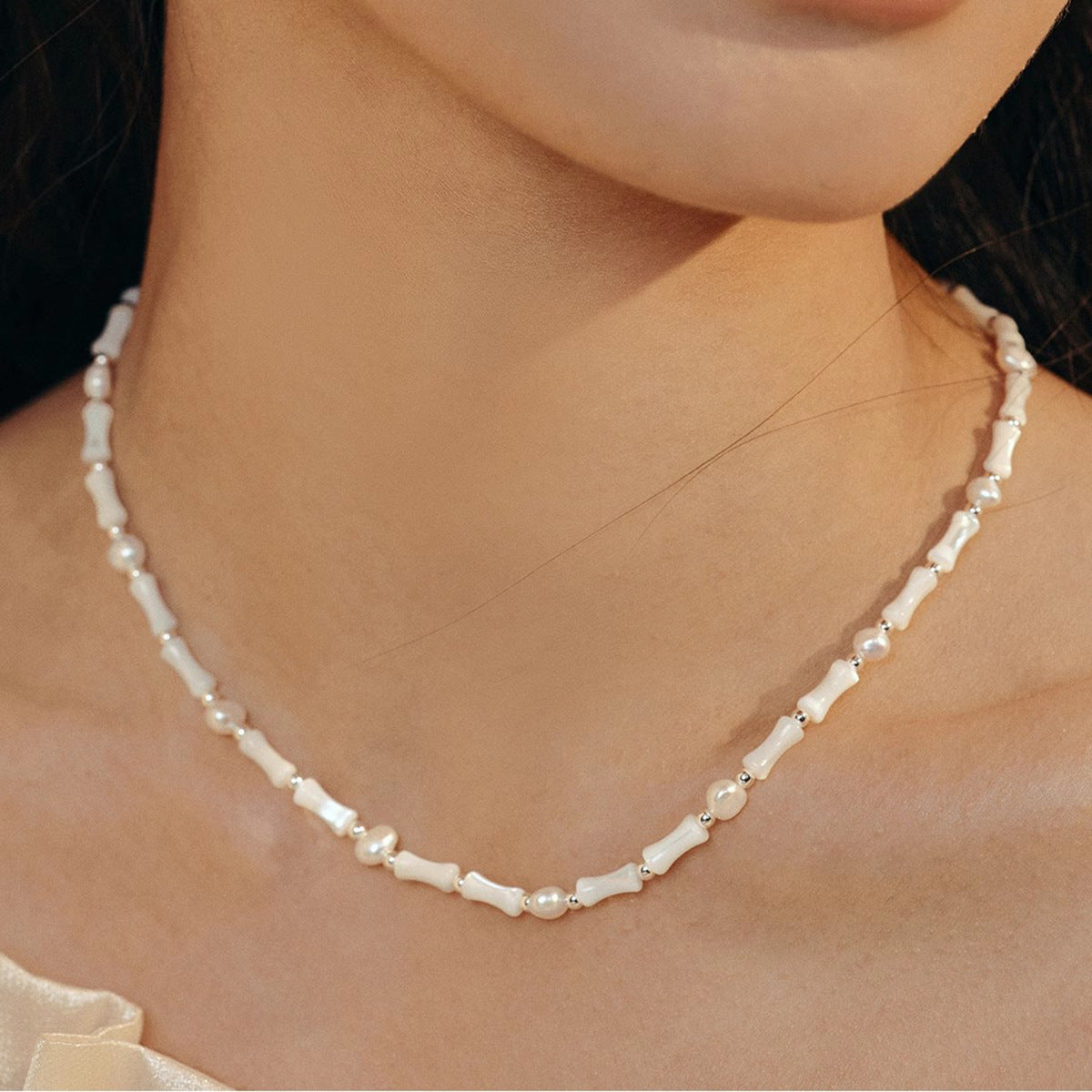 Women's Rice Grain Freshwater Pearl Simplicity Fashion Temperament Design Clavicle Chain Necklace