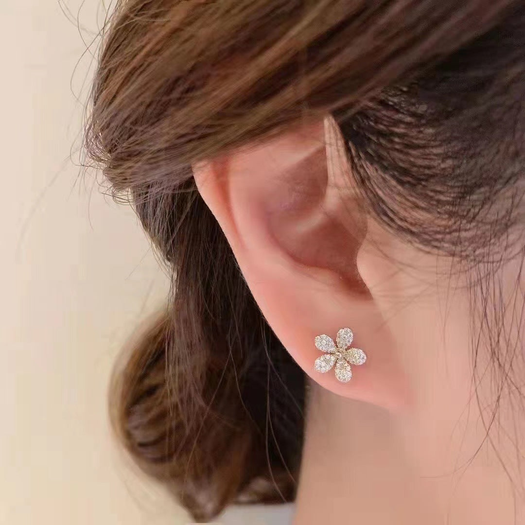 For Pearl Flower Inlaid Zircon Tassel Design Rings