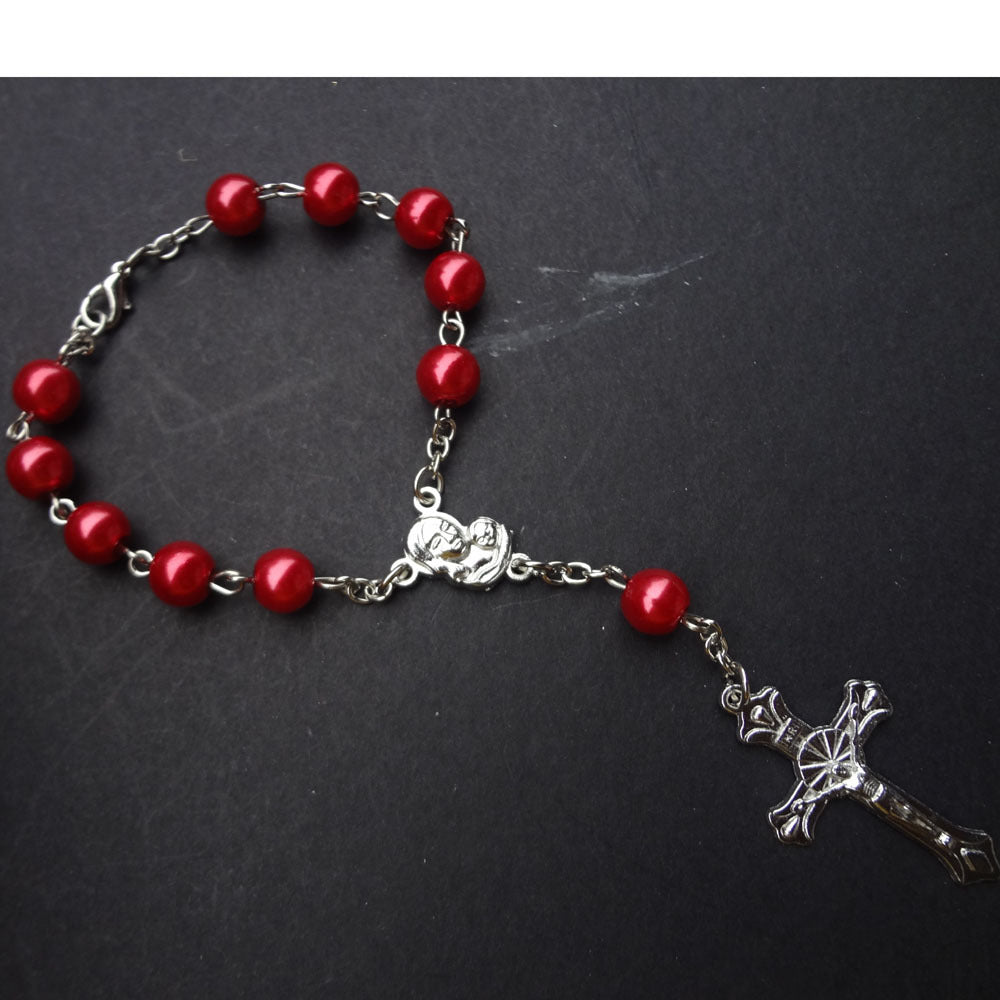 Black White Gray Red Beads Pearl Bracelet