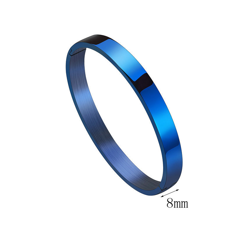 Women's & Men's Glossy Titanium Steel Couples Openings Stainless Simple Bracelets