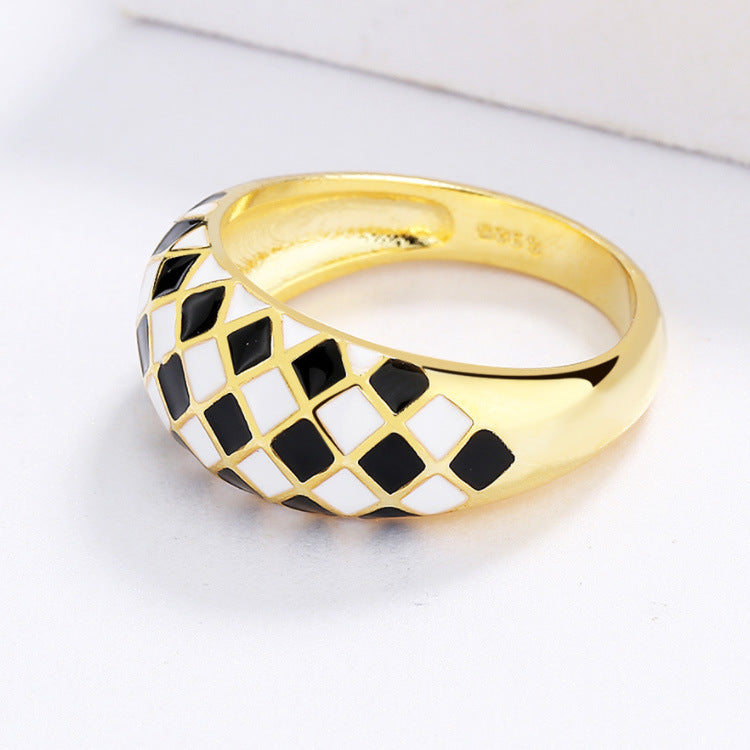 Chessboard Plaid Hipster Female Black White Earrings
