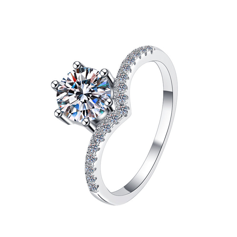 Women's Sier Fashion Inlaid Moissanite Simulation Diamond Rings