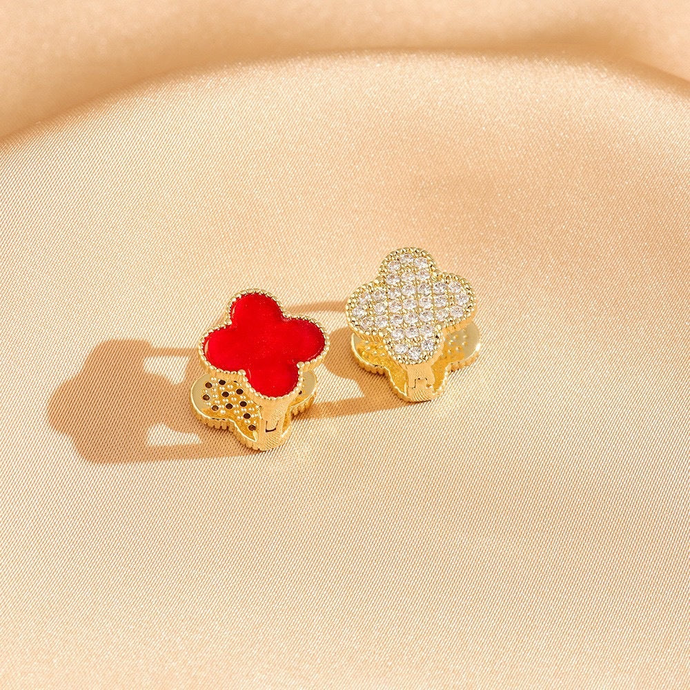 Zircon Double-sided Clover Clip Retro Minority Design Sense Light Luxury Ear Buckle