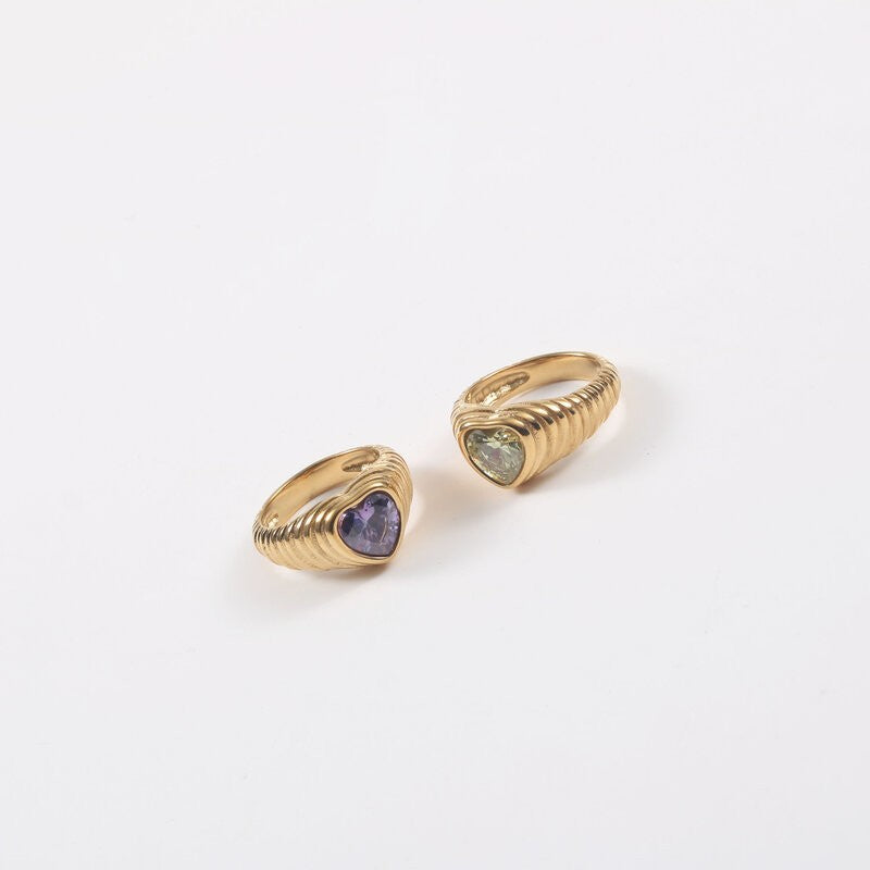 Peach Heart Zircon Bread Titanium Steel Gold Ring