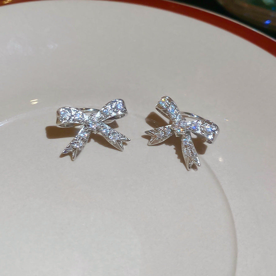 Women's Needle Zircon Bow Water Drop Tassel Simple Fashion Stud Earrings
