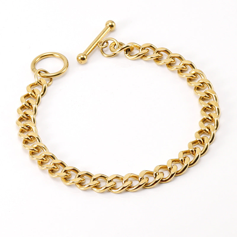 Men's Steel Buckle Cuban Link Chain Versatile Gold Bracelets