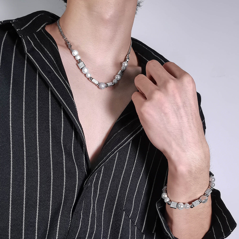 Men's Steel Pearl Trendy Hip Hop Stainless Necklaces