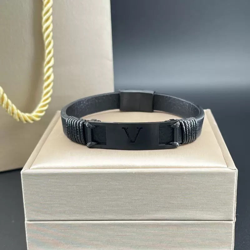 Women's & Men's Leather Wide V-shaped Buckle Affordable Luxury Fashion Couple Simple Bracelets