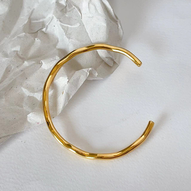 Gold-plated Metallic Simple Irregular Wave Texture Personality Titanium Bracelet