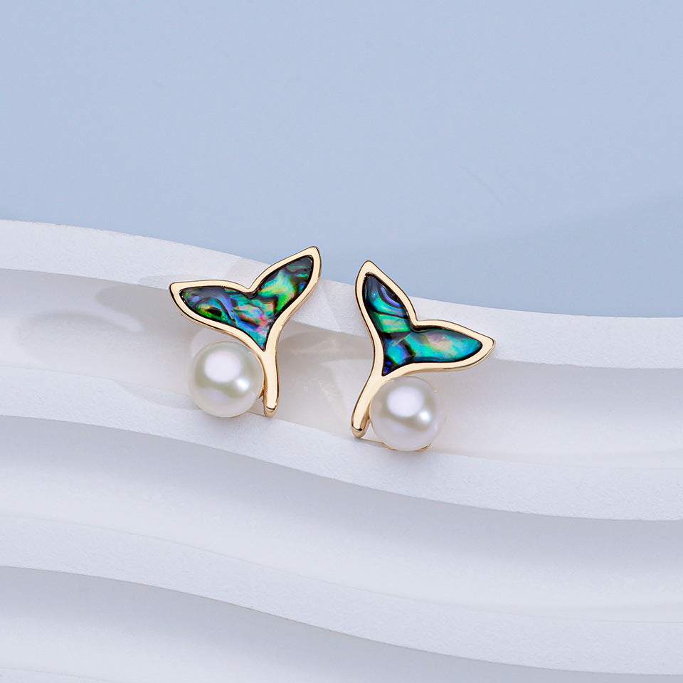 Women's Natural Freshwater Pearl Ear Sier Needle High Earrings