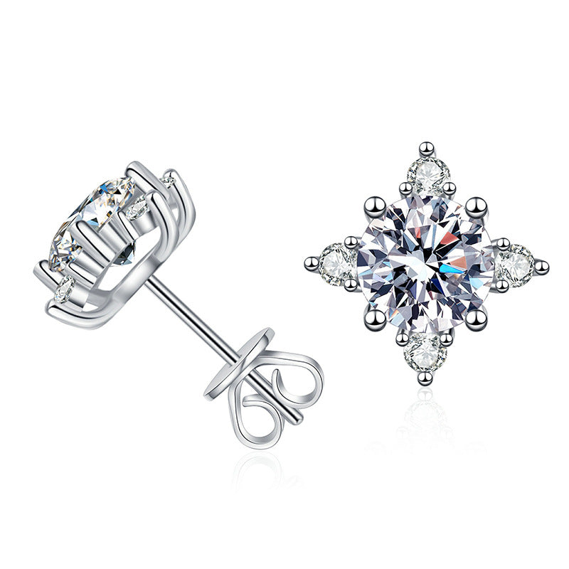 Women's Sterling Sier For Moissanite Four Claw Earrings