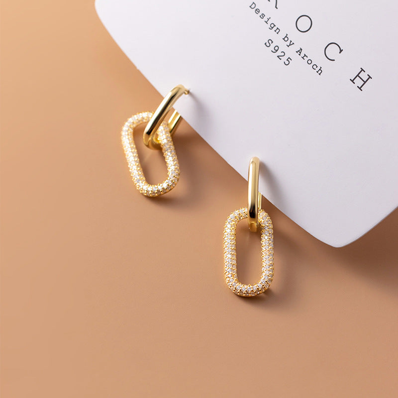 Light Luxury Full Diamond Oval Clip Double Female Rings