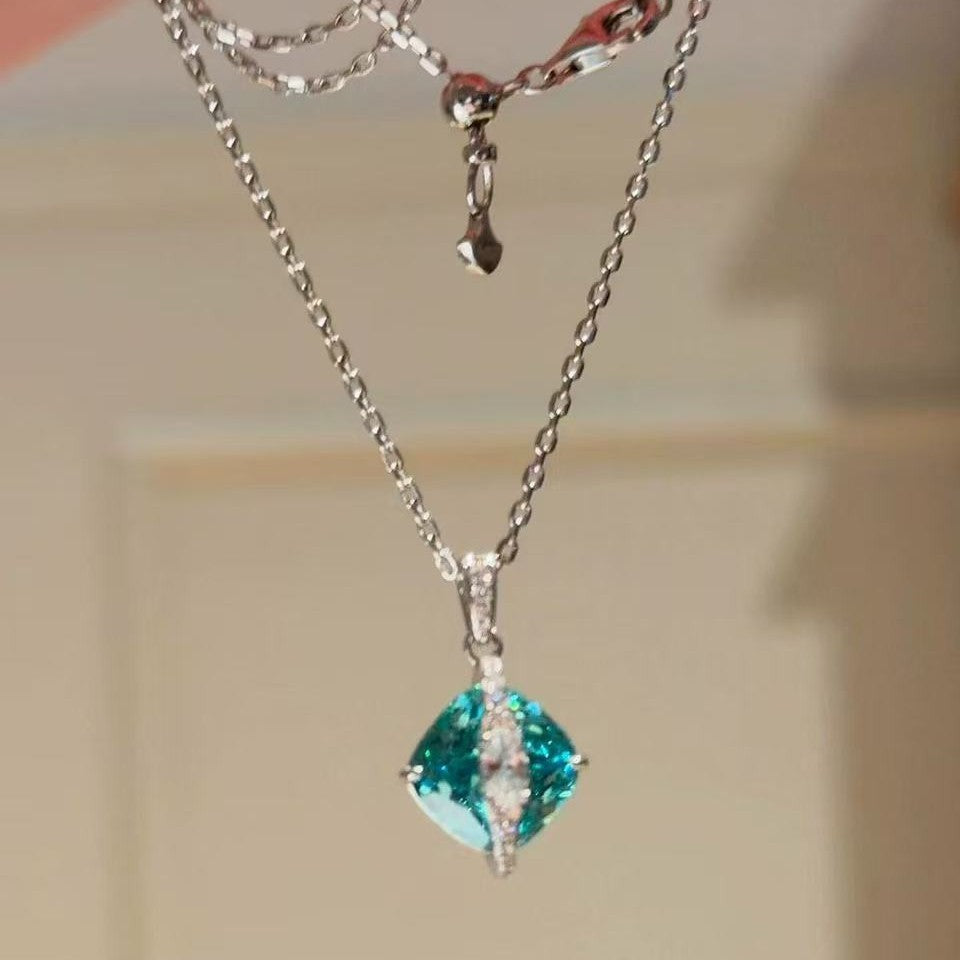 Blue Cube Sugar Female Clavicle Chain Graceful Personality Sier High Earrings