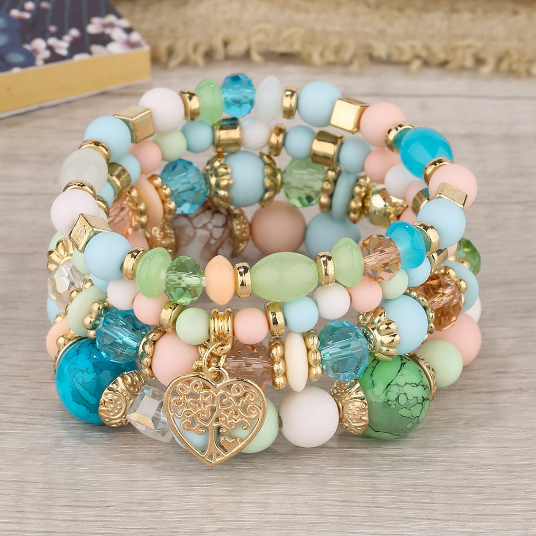 Bohemian Ethnic Style Crystal Peach Heart Beaded Bracelets