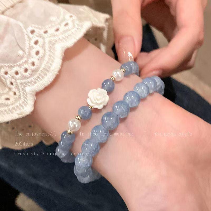 Luxury Aquamarine Camellia Design Good-looking Simple Bracelet