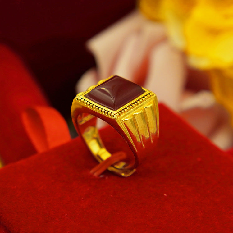 Men's Small Square Oval Man's Brass Gold-plated Inlaid Rings