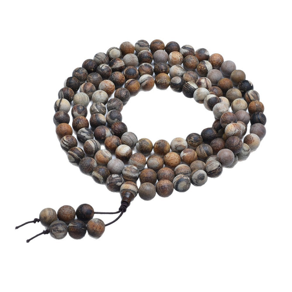 Wooden Prayer Beads Rosary Log String Flower Leather Bracelet