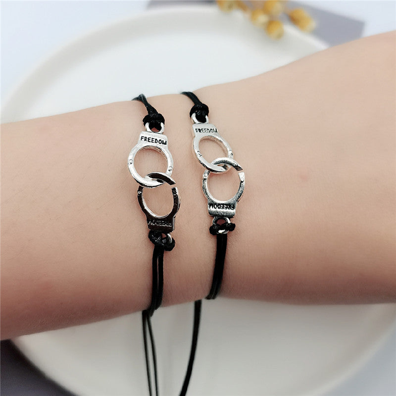 Creative Letters Handcuffs Wax Rope Woven Couple Bracelet